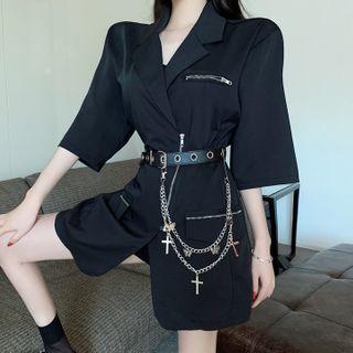 Short-sleeve Zip-up Blazer / Chain Detail Belt