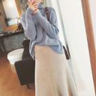 Set: Turtleneck Long-sleeve Knit Top + Midi A-line Skirt
