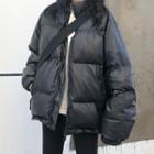 Faux Leather Zip Padded Coat Black - One Size