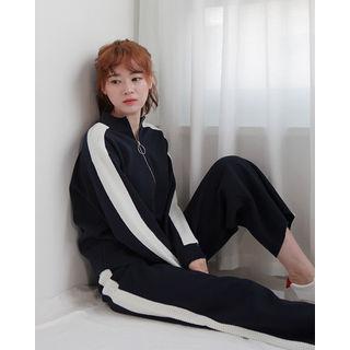 Contrast-trim Zip-up Knit Jacket