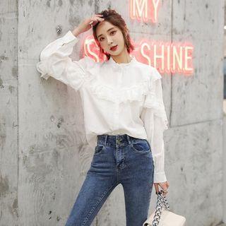 Ruffle Trim Long-sleeve Plain Shirt