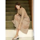 Lace-trim Mock Two-piece Long Knit Dress