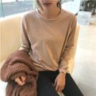 Plain Round Neck Long-sleeve Loose-fit Top