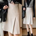High Waist Pleated Woolen Skirt