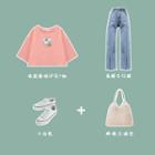 Short-sleeve Graphic Print T-shirt / Slit Hem Jeans