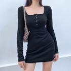 Square-neck Mini Bodycon Henley Dress