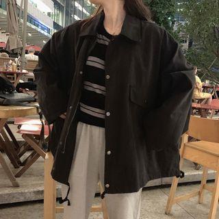 Set : Drawstring Cargo Jacket + Striped Long-sleeve Top