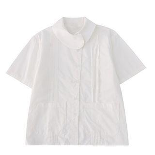 Short Sleeve Collar Pleated Shirt