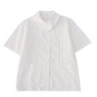 Short Sleeve Collar Pleated Shirt
