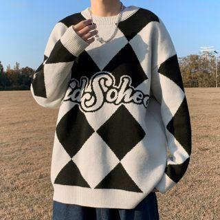 Lettering Diamond Jacquard Sweater
