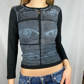 Eye Printed Long Sleeve Round Neck Top