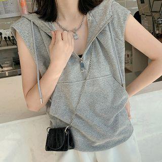 Sleeveless Half-zip Hooded Hoodie