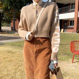 Letter Cropped Knit Zip-up Jacket