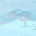 Rhinestone 925 Sterling Silver Letter W Earring 1 Pair - W - One Size