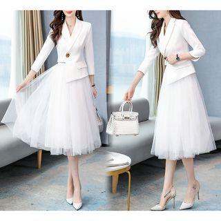 Set: Asymmetrical Blazer + Mesh Midi A-line Skirt
