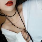 Faux Leather Alloy Layered Choker Necklace Beige - One Size