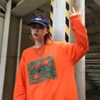 Long-sleeve Print T-shirt Tangerine - One Size