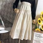 Elastic-waist Lace Embroidered Midi Skirt