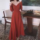 V-neck Maxi A-line Knit Dress