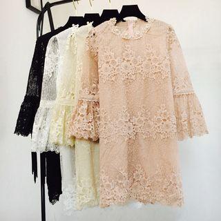 3/4-sleeve Organza Beaded Mini Dress