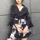Bell 3/4-sleeve Printed Wide-leg Playsuit