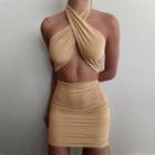 Sleeveless Halter Cut-out Mini Bodycon Dress