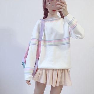 Striped Panel Sweater As Shown In Figure - One Size