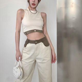 Cropped Tank Top / Contrast Trim Pants
