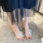 Faux Pearl Flower Pvc Panel Chunky-heel Slide Sandals