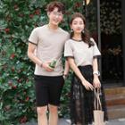 Women Set: Short-sleeve T-shirt + Lace Skirt / Men Short-sleeve T-shirt
