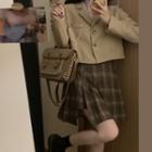 Long-sleeve Cropped Blazer + Mini Plaid Skirt