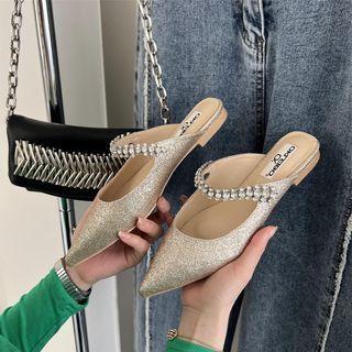Rhinestone Pointy-toe Flat Slide Sandals