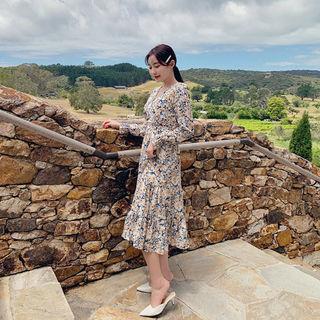Tiered Floral Long Wrap Dress