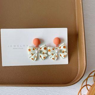 Bow Drop Earring 1 Pair - 925 Silver - Orange & White - One Size