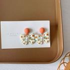 Bow Drop Earring 1 Pair - 925 Silver - Orange & White - One Size