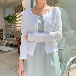 Round-neck Linen Blend Cardigan Ivory - One Size