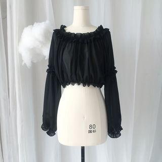 Frilled Trim Cropped Smocked Top