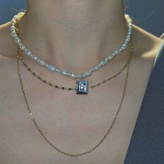 Rhinestone Pendant Freshwater Pearl / Alloy Layered Necklace