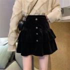 Button-up Velvet Mini Skirt