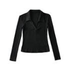 Long-sleeve V-neck Collared T-shirt