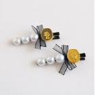 Embossed Alloy Bow Faux Pearl Hair Clip