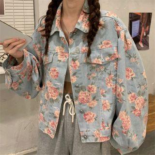 Floral Print Denim Jacket Flower - One Size