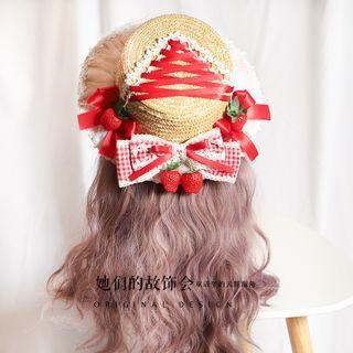 Strawberry Lace Trim Straw Sun Hat Red - One Size