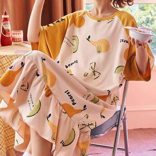Short-sleeve Fruit Print Loungewear Dress