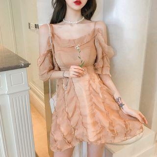 Cold Shoulder Chiffon Mini Dress