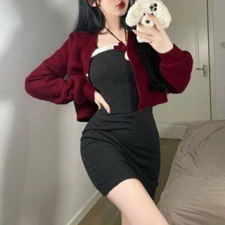 Cropped Cardigan / Strappy Mini Bodycon Dress