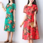 Floral Print Short Sleeve Midi T-shirt Dress