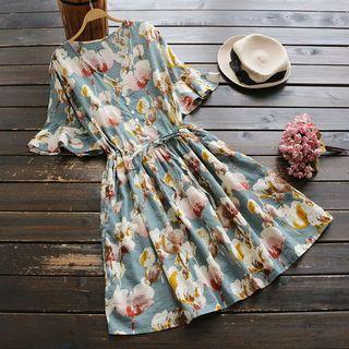 Ruffle Sleeve Floral A-line Dress