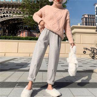 Turtleneck Cable Knit Sweater / Straight Cut Pants