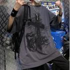 Cross Print Elbow-sleeve T-shirt